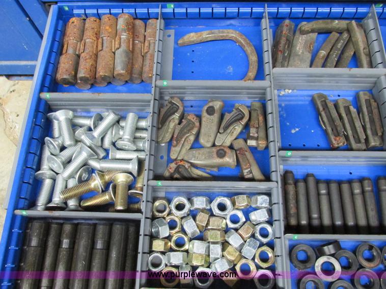 image for item V9962 Equipto parts bin and assorted Caterpillar parts