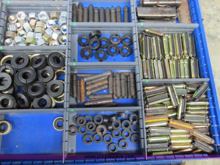 image for item V9962 Equipto parts bin and assorted Caterpillar parts