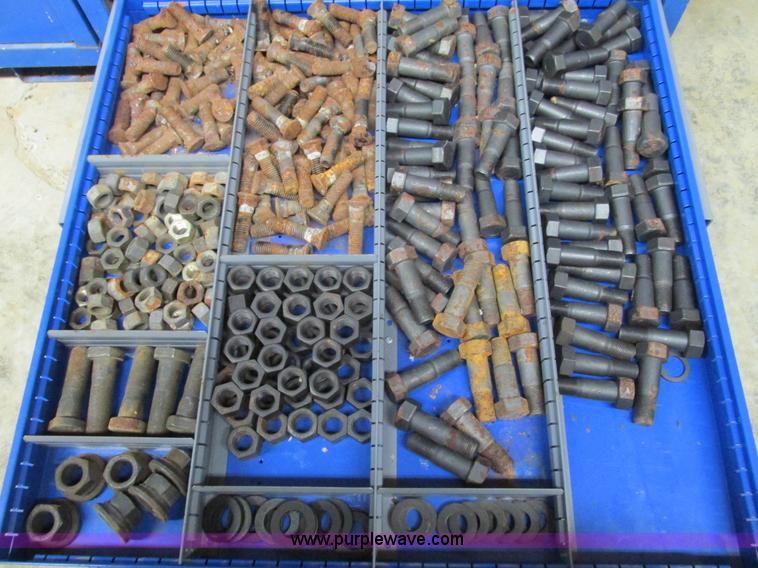 image for item V9962 Equipto parts bin and assorted Caterpillar parts
