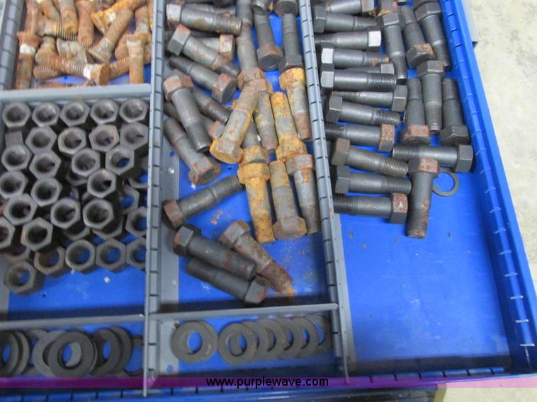 image for item V9962 Equipto parts bin and assorted Caterpillar parts