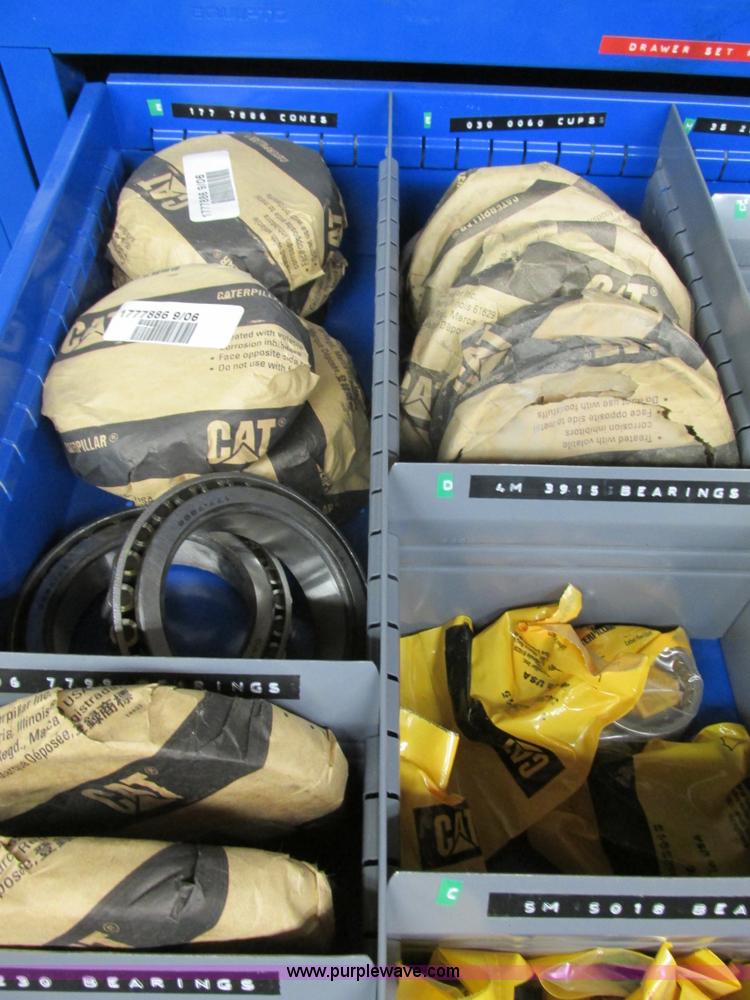 image for item V9963 Equipto parts bin and assorted Caterpillar parts