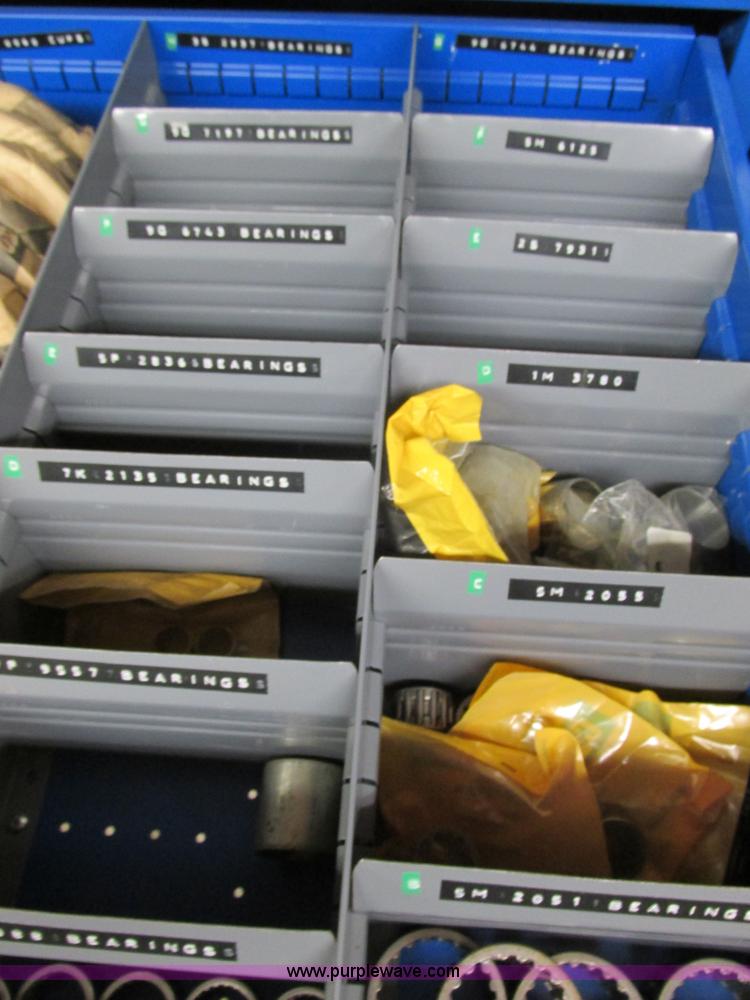 image for item V9963 Equipto parts bin and assorted Caterpillar parts