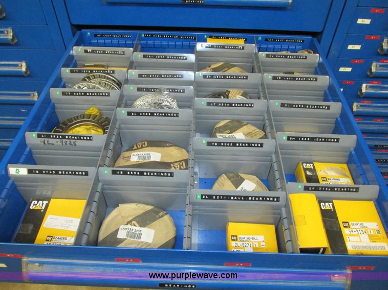 image for item V9963 Equipto parts bin and assorted Caterpillar parts