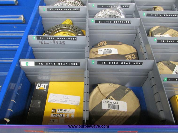 image for item V9963 Equipto parts bin and assorted Caterpillar parts