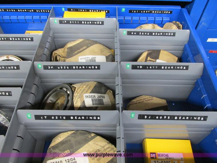 image for item V9963 Equipto parts bin and assorted Caterpillar parts