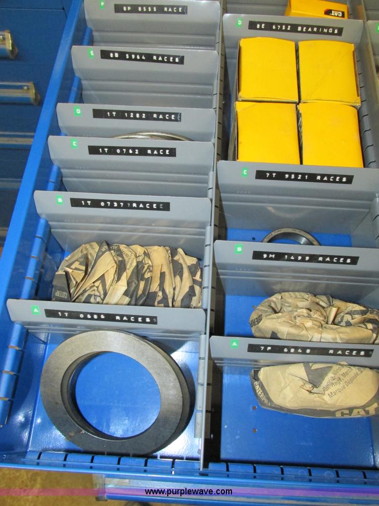 image for item V9963 Equipto parts bin and assorted Caterpillar parts