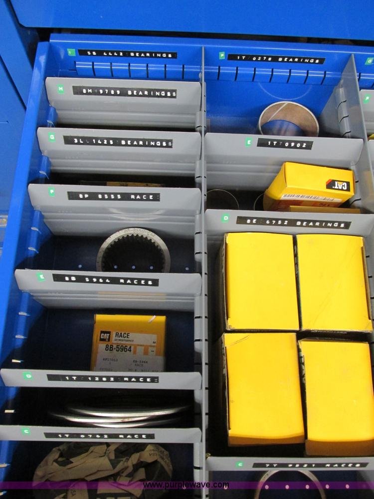 image for item V9963 Equipto parts bin and assorted Caterpillar parts