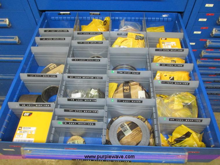 image for item V9963 Equipto parts bin and assorted Caterpillar parts