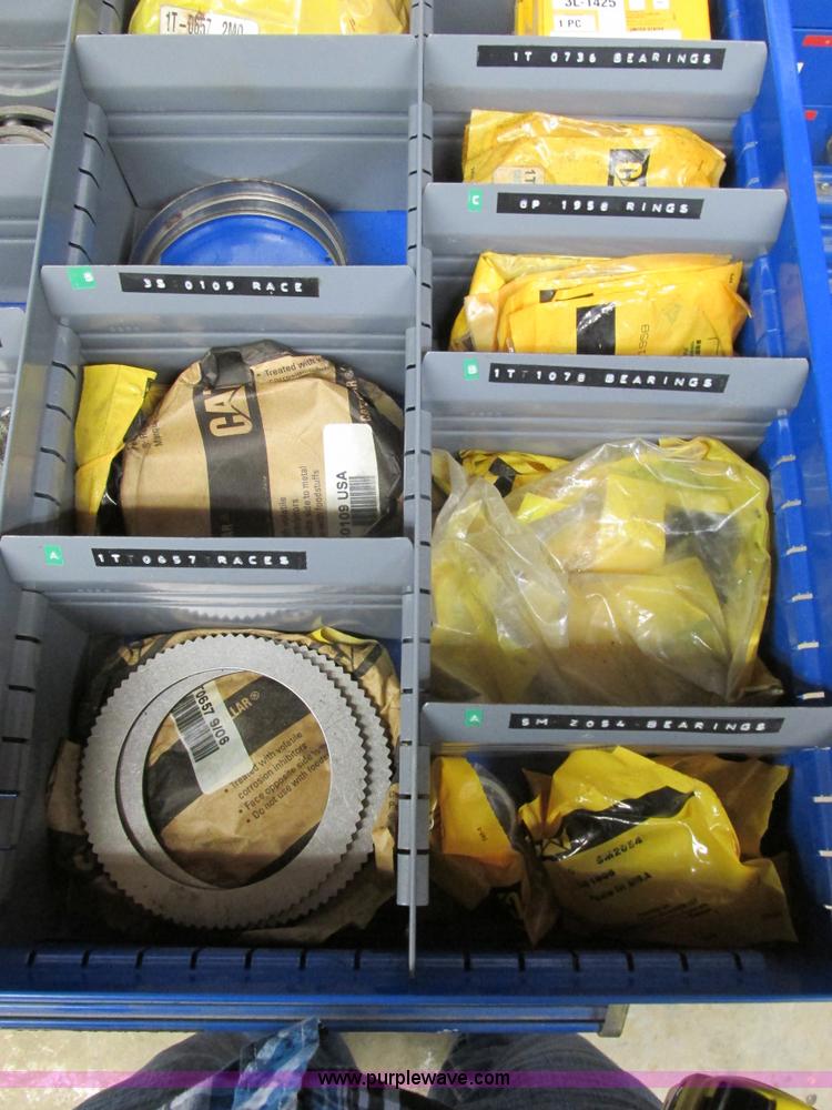 image for item V9963 Equipto parts bin and assorted Caterpillar parts