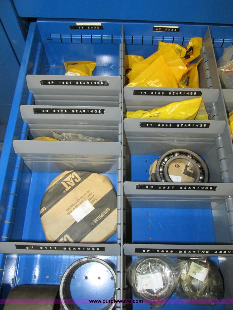 image for item V9963 Equipto parts bin and assorted Caterpillar parts