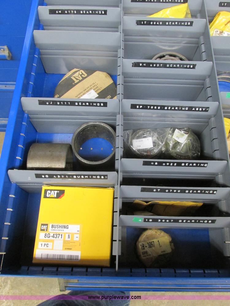 image for item V9963 Equipto parts bin and assorted Caterpillar parts