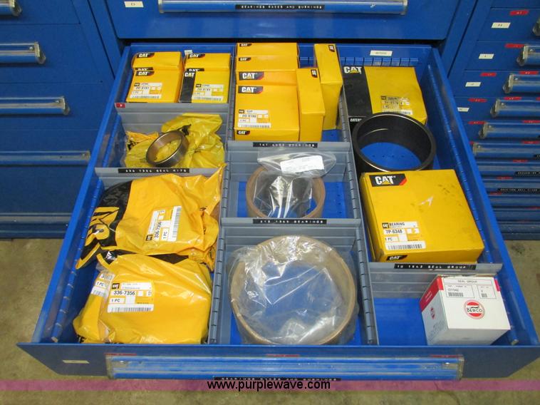 image for item V9963 Equipto parts bin and assorted Caterpillar parts