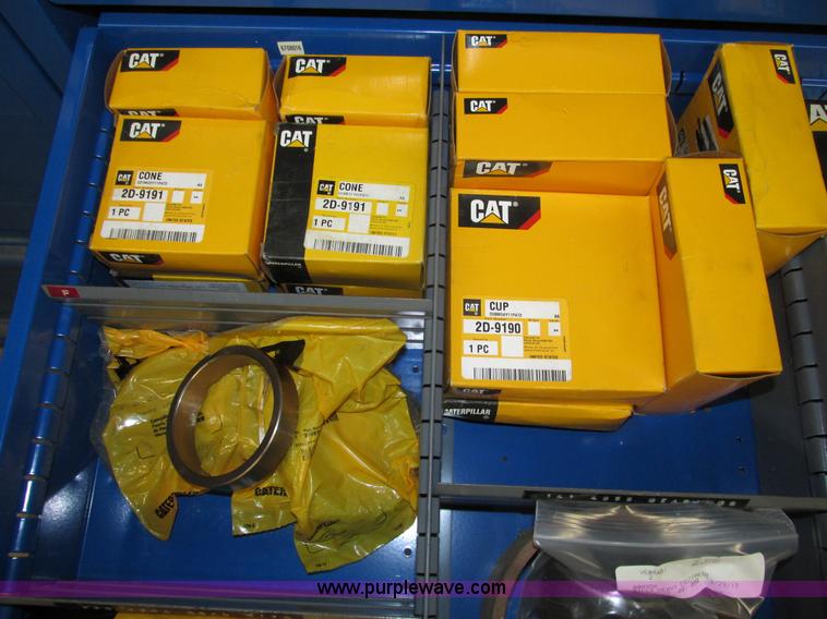 image for item V9963 Equipto parts bin and assorted Caterpillar parts