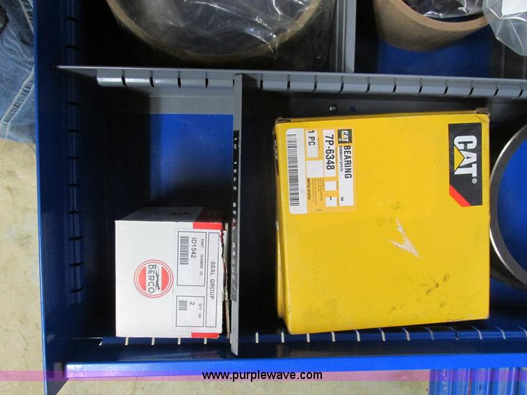 image for item V9963 Equipto parts bin and assorted Caterpillar parts