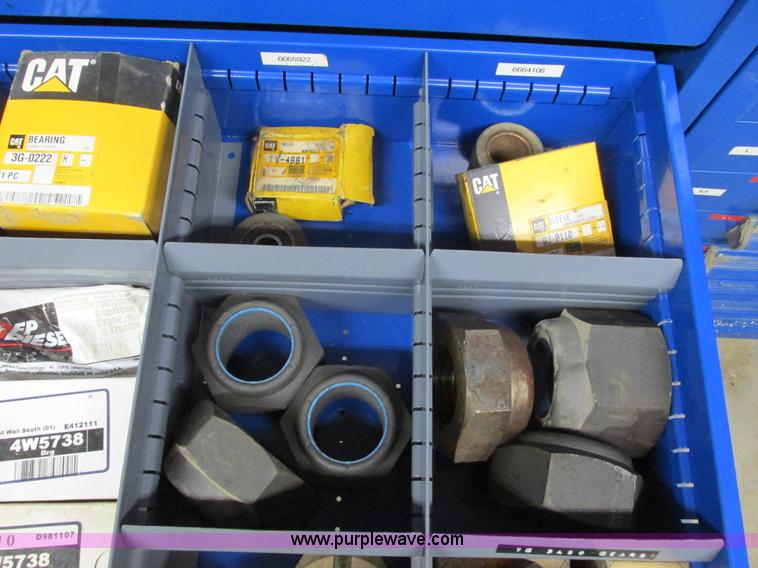 image for item V9963 Equipto parts bin and assorted Caterpillar parts
