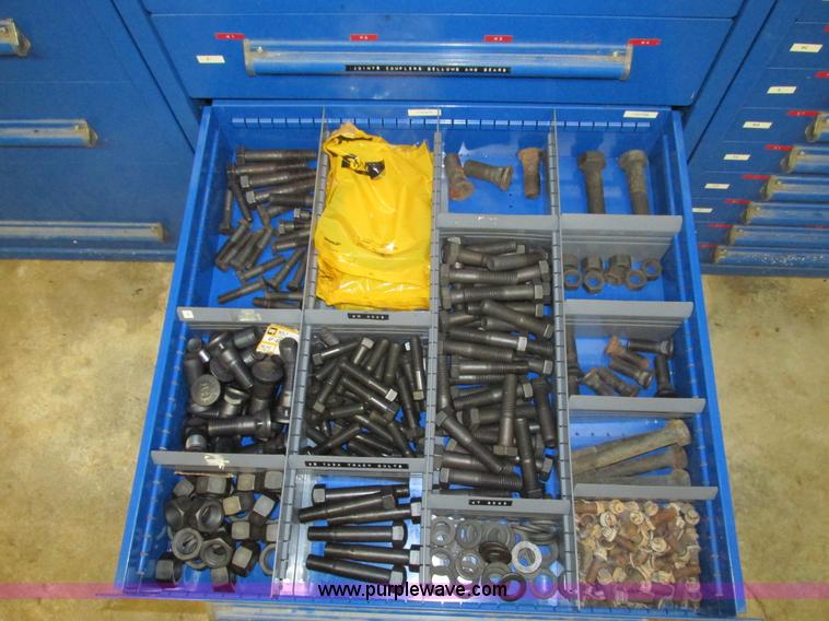 image for item V9963 Equipto parts bin and assorted Caterpillar parts