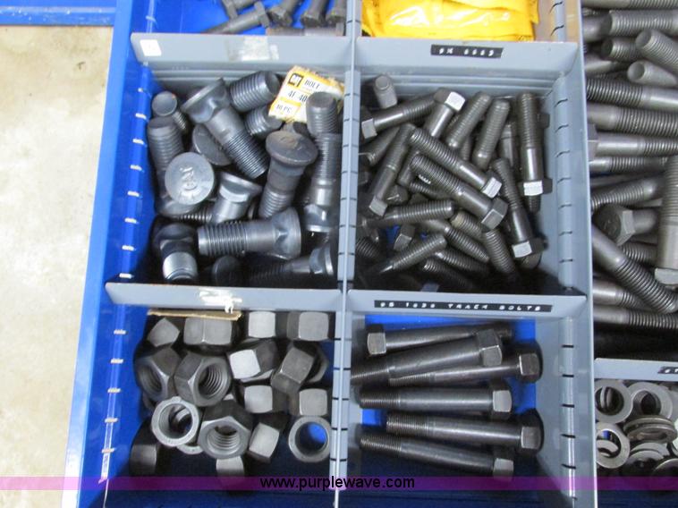 image for item V9963 Equipto parts bin and assorted Caterpillar parts