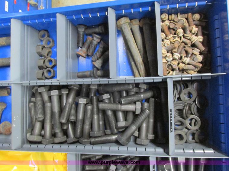 image for item V9963 Equipto parts bin and assorted Caterpillar parts