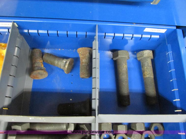 image for item V9963 Equipto parts bin and assorted Caterpillar parts