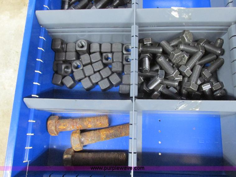 image for item V9963 Equipto parts bin and assorted Caterpillar parts