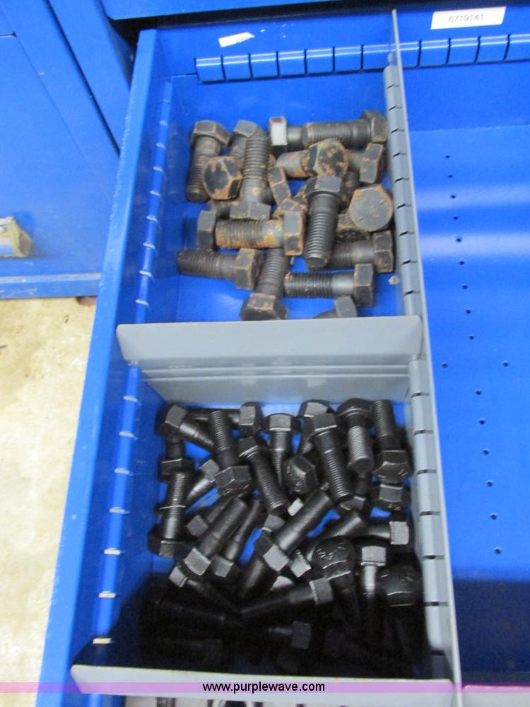 image for item V9963 Equipto parts bin and assorted Caterpillar parts