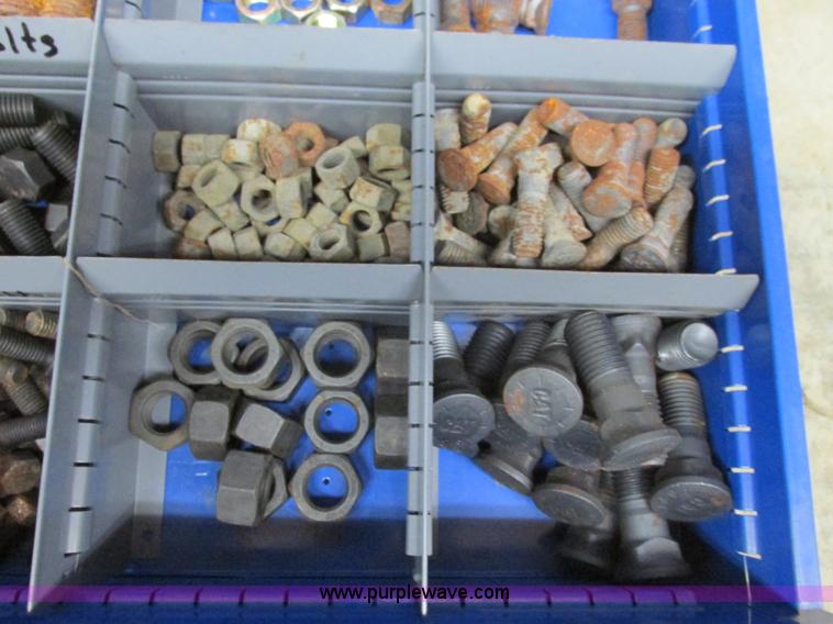 image for item V9963 Equipto parts bin and assorted Caterpillar parts