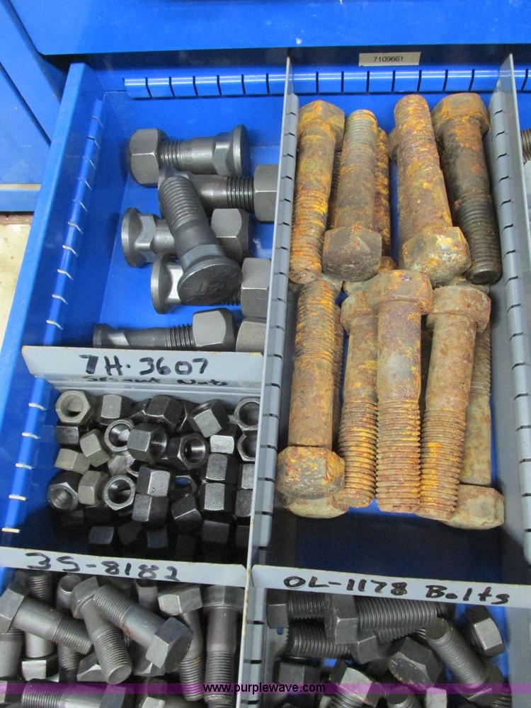 image for item V9963 Equipto parts bin and assorted Caterpillar parts