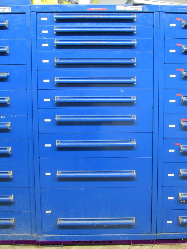 image for item V9964 Equipto parts bin and assorted Caterpillar parts