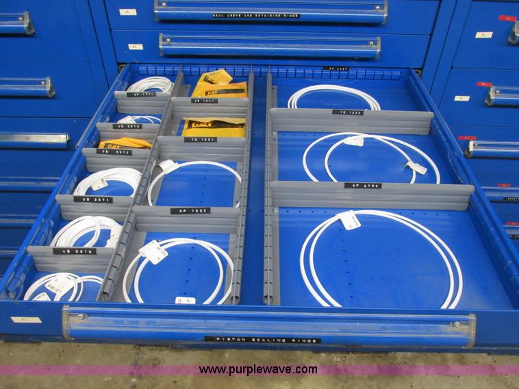 image for item V9964 Equipto parts bin and assorted Caterpillar parts