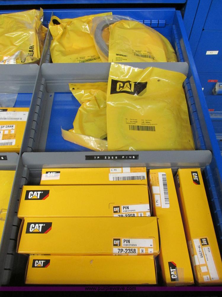 image for item V9964 Equipto parts bin and assorted Caterpillar parts