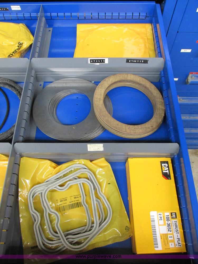 image for item V9964 Equipto parts bin and assorted Caterpillar parts