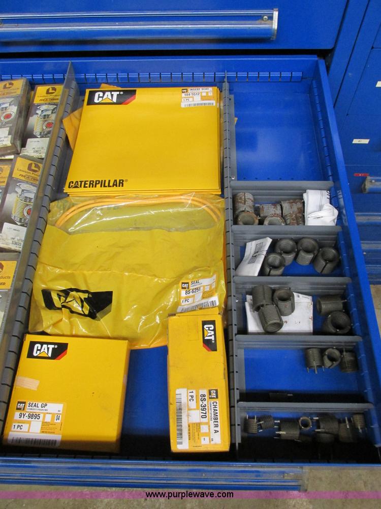 image for item V9964 Equipto parts bin and assorted Caterpillar parts