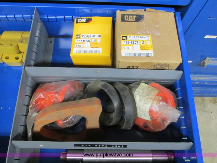 image for item V9964 Equipto parts bin and assorted Caterpillar parts