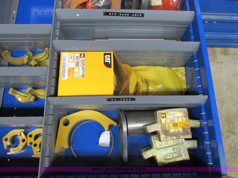 image for item V9964 Equipto parts bin and assorted Caterpillar parts