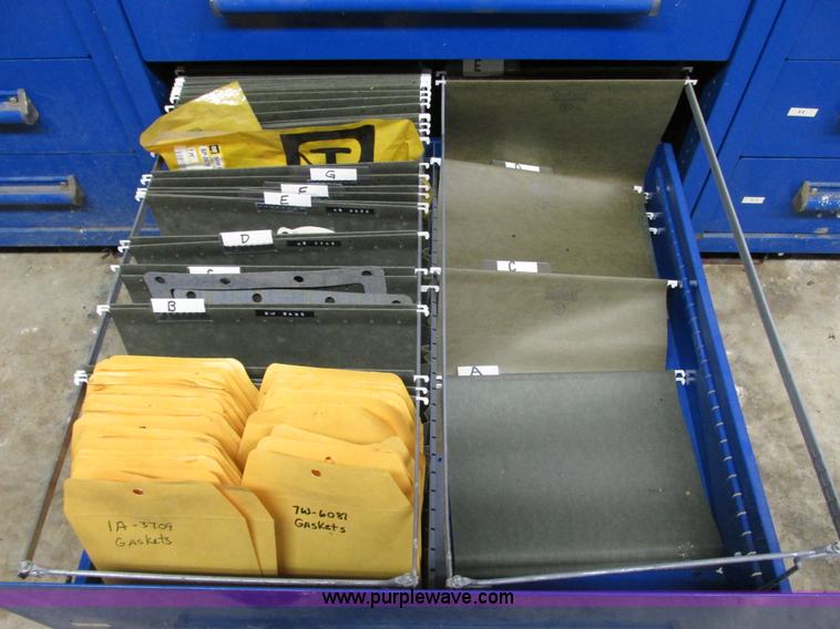 image for item V9964 Equipto parts bin and assorted Caterpillar parts