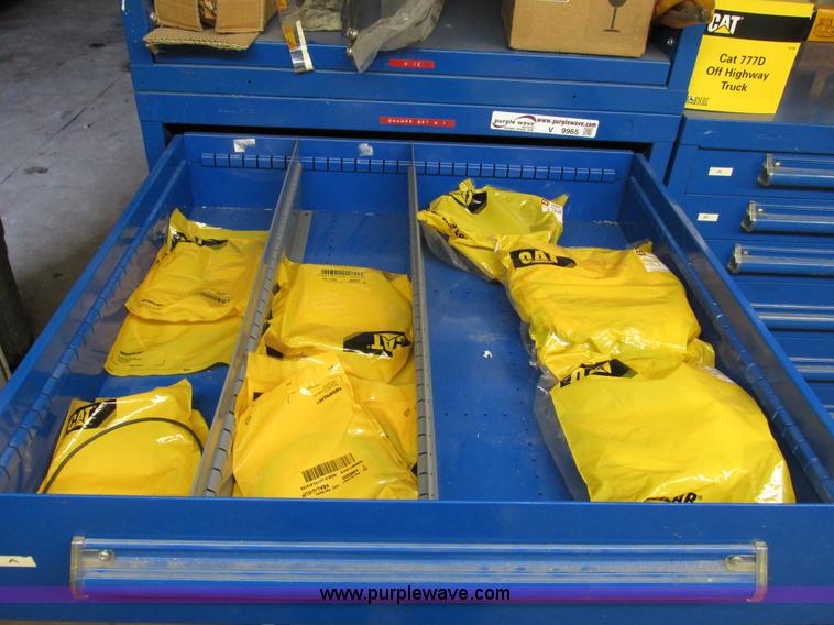 image for item V9965 Equipto parts bin and assorted Caterpillar parts