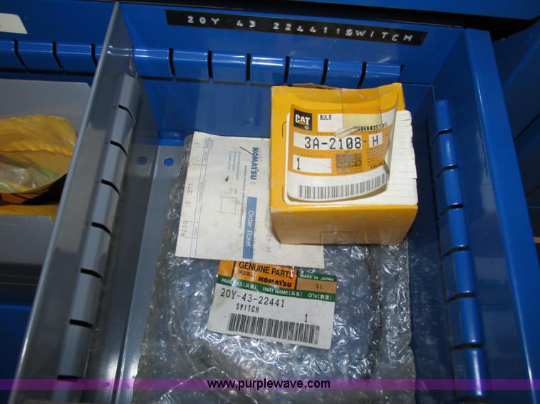 image for item V9965 Equipto parts bin and assorted Caterpillar parts