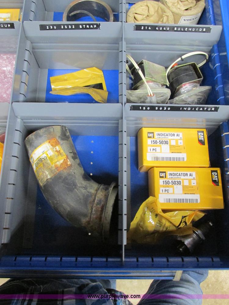 image for item V9965 Equipto parts bin and assorted Caterpillar parts
