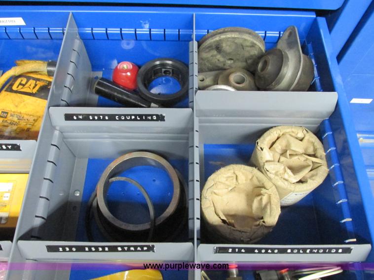 image for item V9965 Equipto parts bin and assorted Caterpillar parts