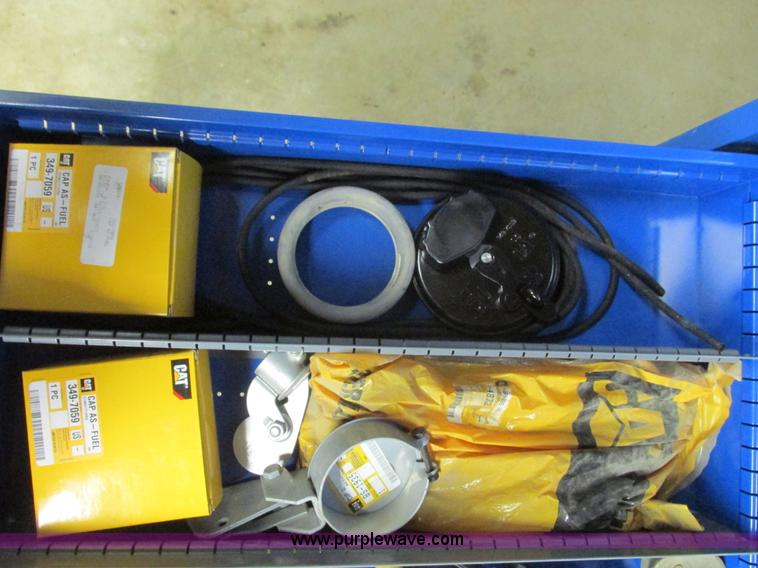 image for item V9965 Equipto parts bin and assorted Caterpillar parts