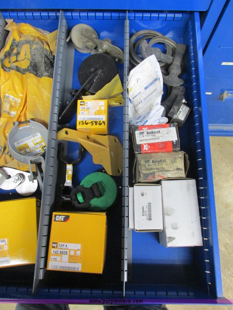 image for item V9965 Equipto parts bin and assorted Caterpillar parts