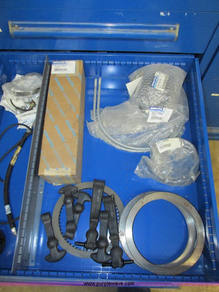 image for item V9965 Equipto parts bin and assorted Caterpillar parts