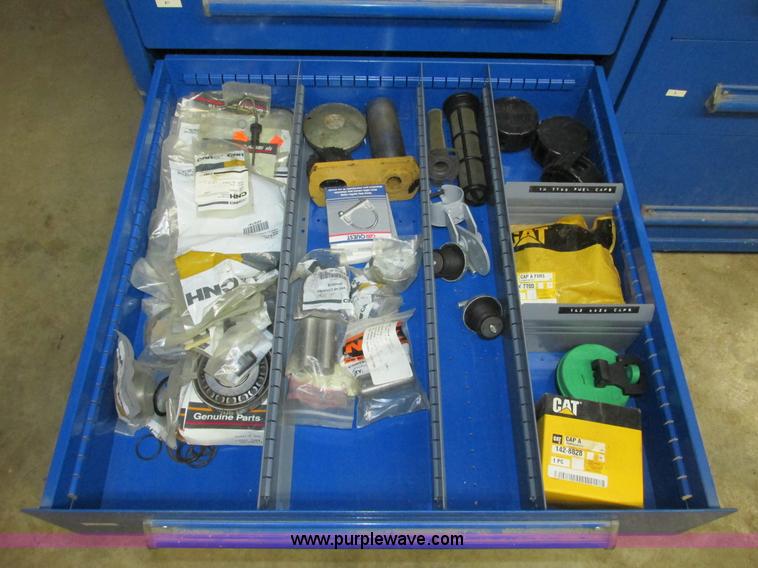 image for item V9965 Equipto parts bin and assorted Caterpillar parts