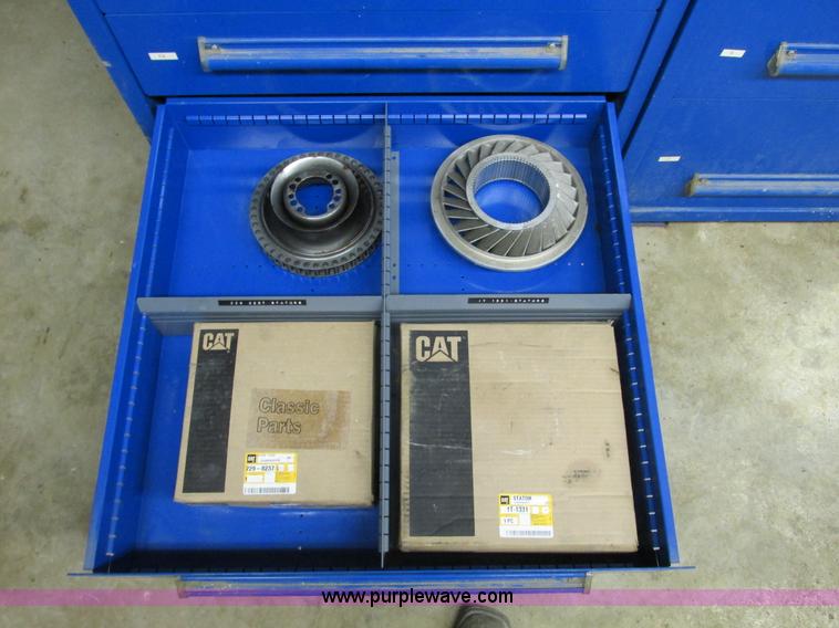 image for item V9965 Equipto parts bin and assorted Caterpillar parts