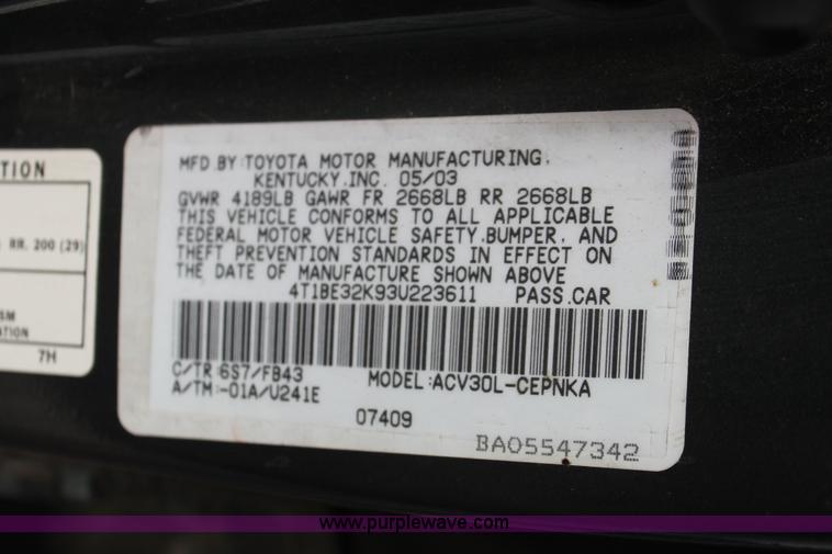image for item W9458 2003 Toyota Camry