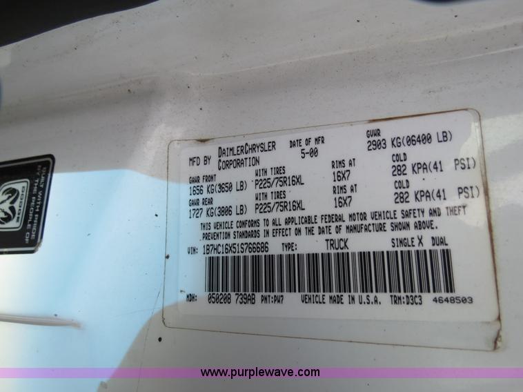 image for item B4625 2001 Dodge Ram 1500 pickup truck