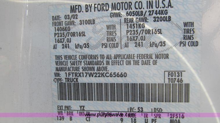 image for item E3860 2002 Ford F150 XL SuperCab pickup truck