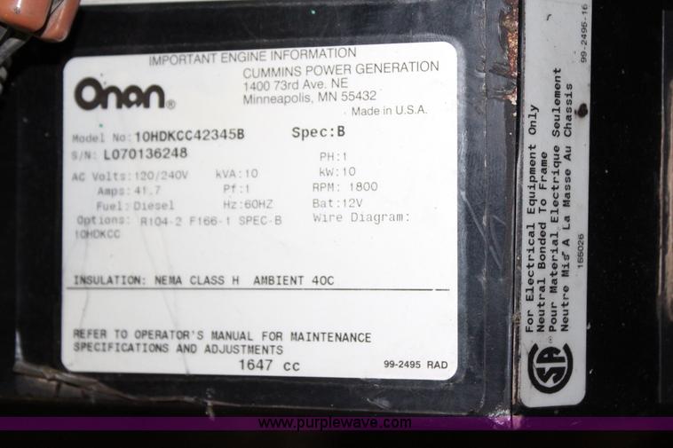 image for item AJ9742 Onan 10 kW generator