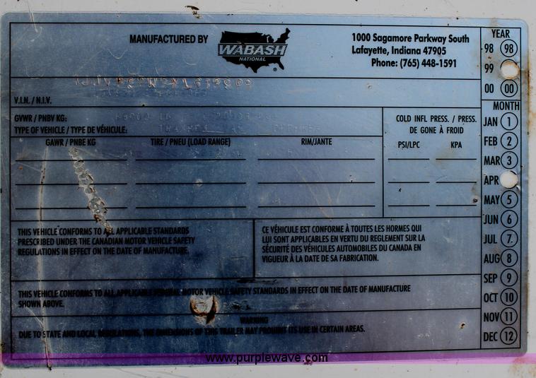 image for item G5353 1999 Wabash 53' drop van trailer