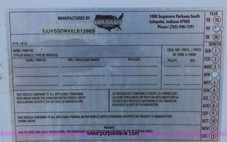 image for item G5354 1999 Wabash 53' drop van trailer